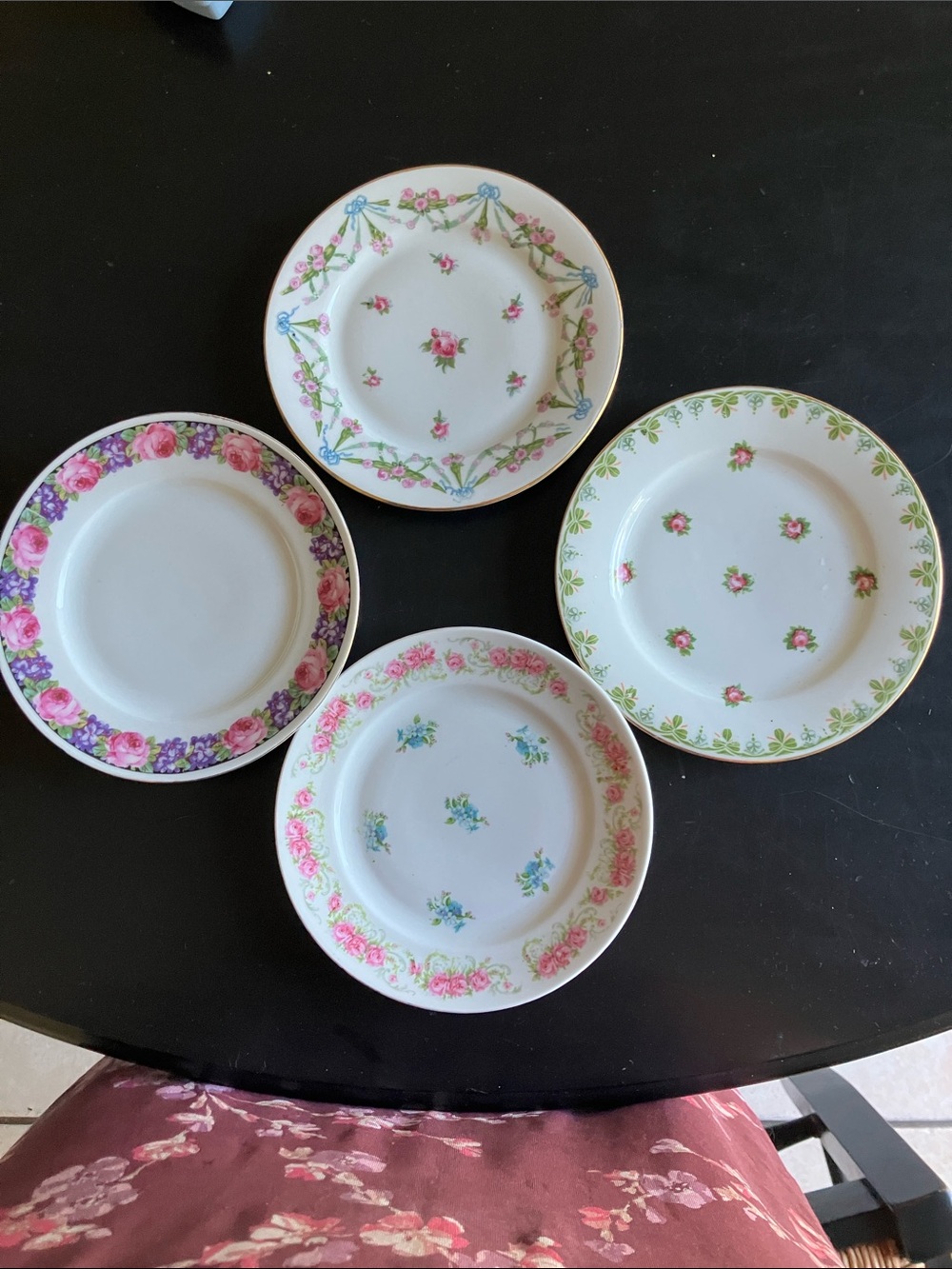Floral Decorative Dessert Plates - Set of 4 (Pink, Green, Purple, Blue Accents)